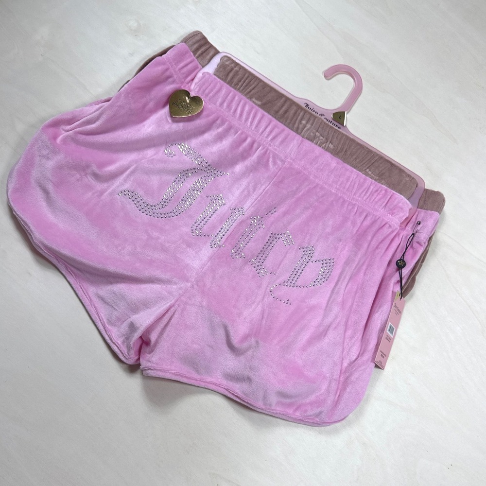Juicy Couture Velour Lounge Shorts2Pack Pink Rhinestone Brown Monogram Large NWT